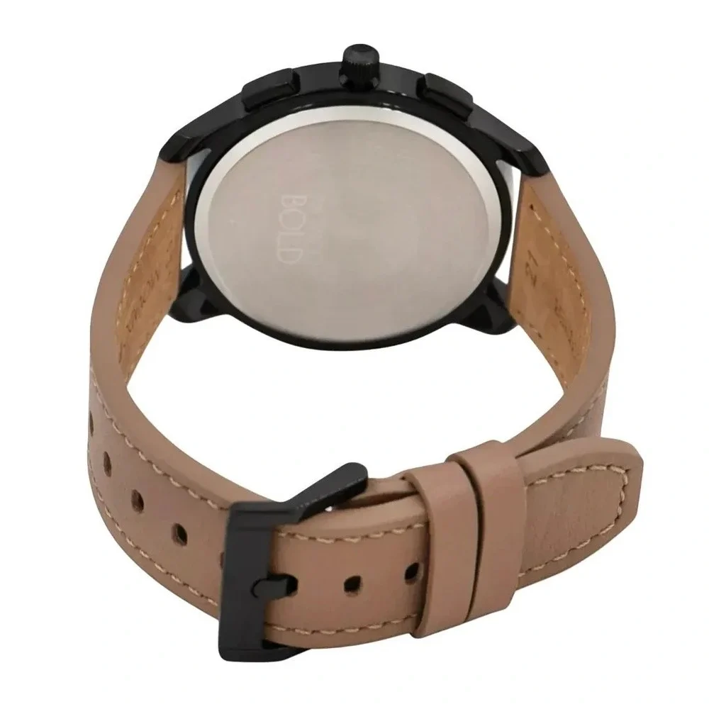 Movado Bold Chronograph 3600719 Black Dial Beige Leather Strap Watch NIB $695